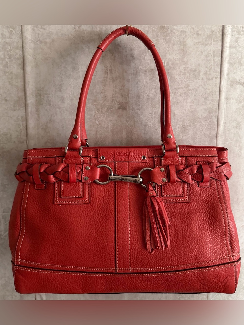 Coach Hampton F13084 Orange Leather Braided Belt  Zip Top Tote Carryall HandBag